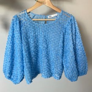 Zara baby blue tulle blouse